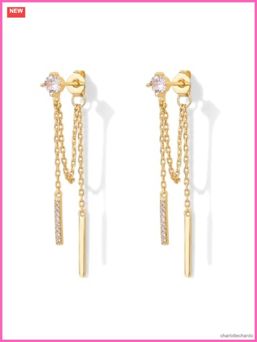 18K Gold Plated Drop Chain Earrings for Women Dangle Studs Hypoallergenic